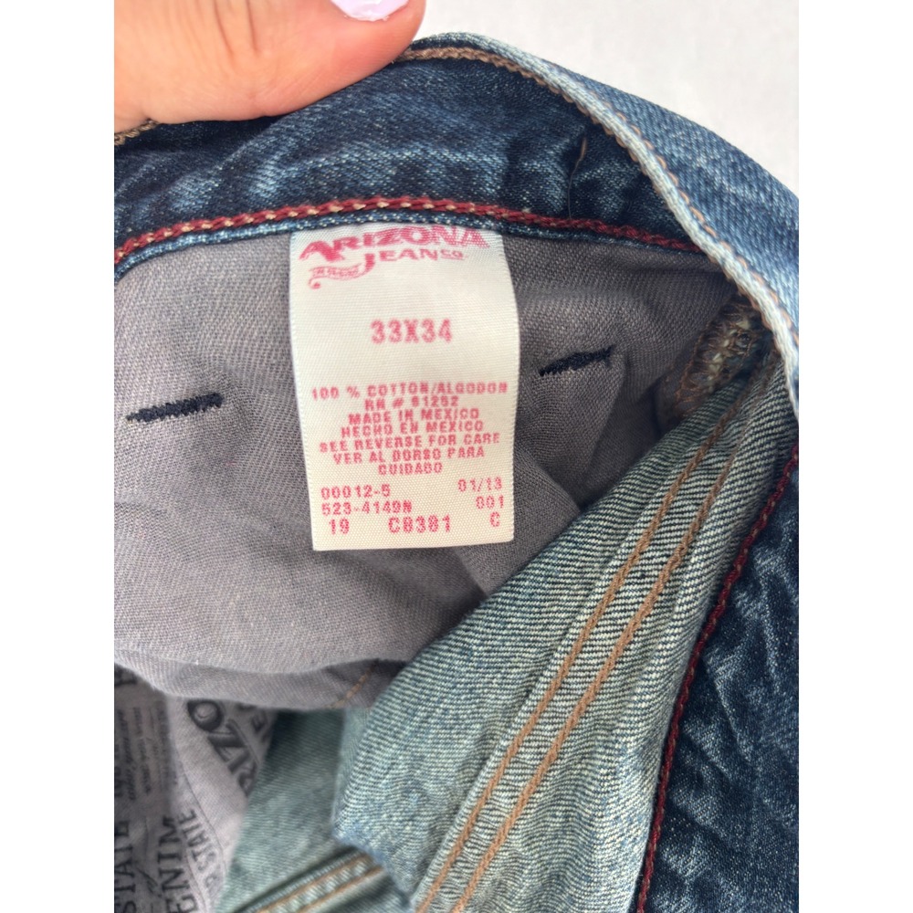 Arizona Jean Co Slim Straight Mens 33x34 Blue Dark Wash Denim Jeans - Picture 5 of 12